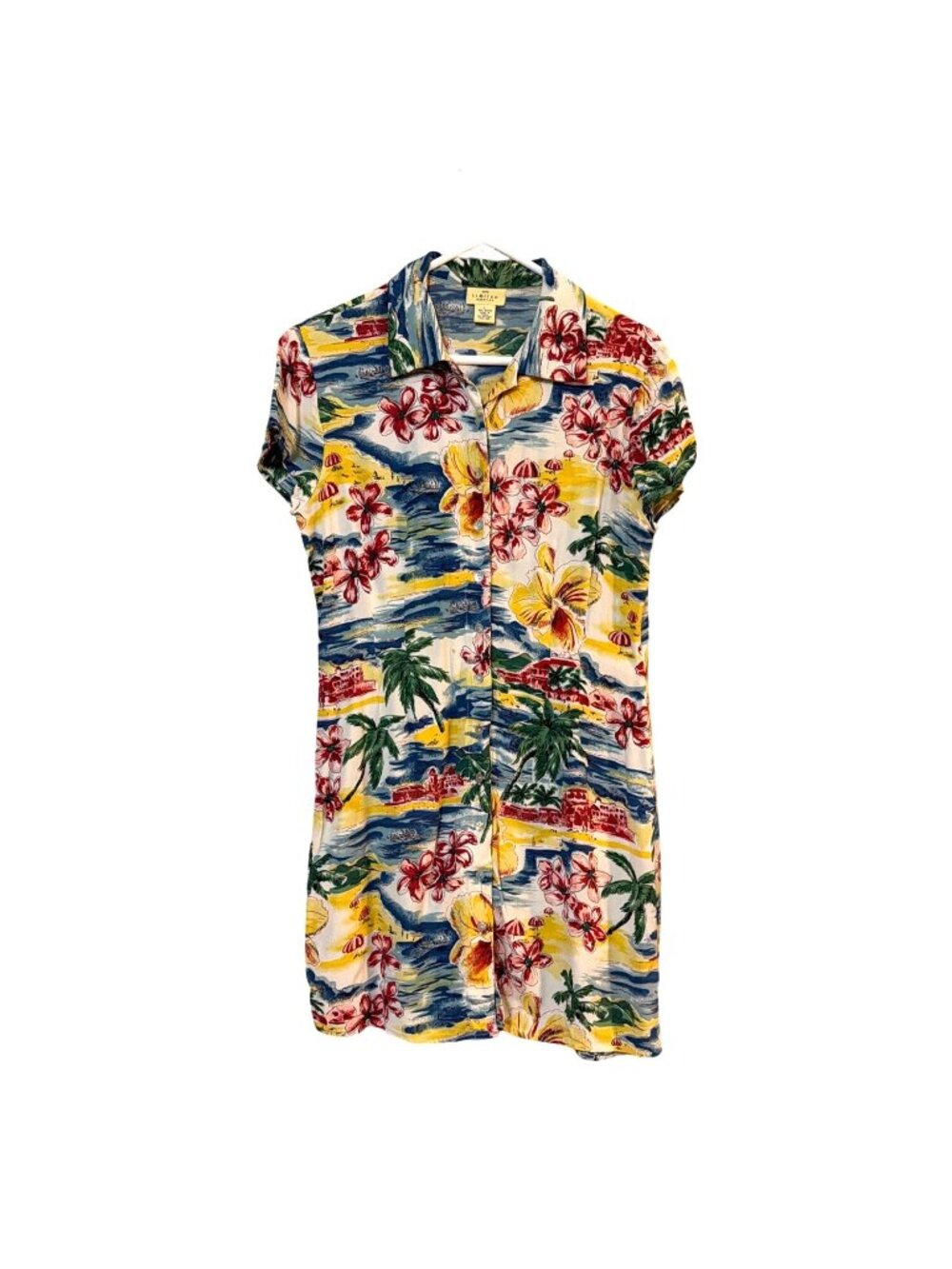 Vtg Limited America Hawaiian Rayon Shirt Dress Floral Beach Short Sleeve Size L